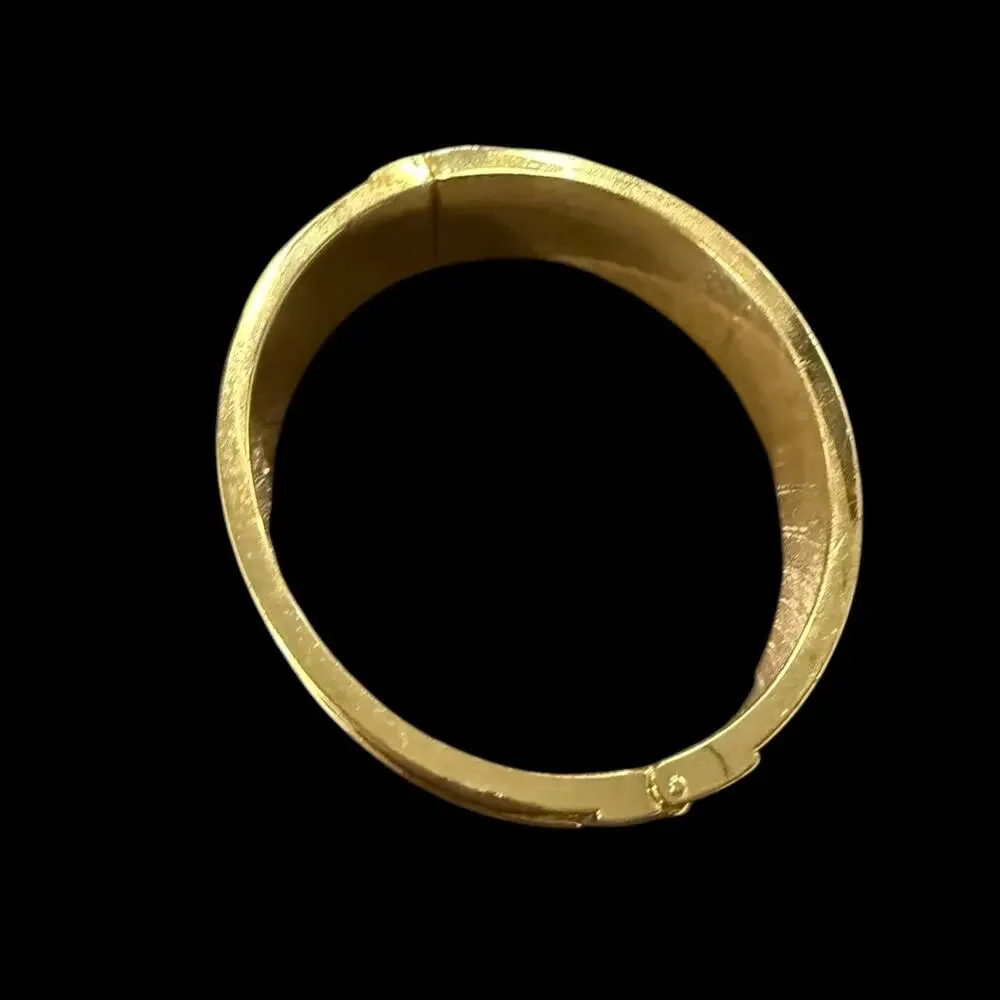 Talbots Paisley Enamel Gold Tone Hinged Bangle Bracelet Boho Chic